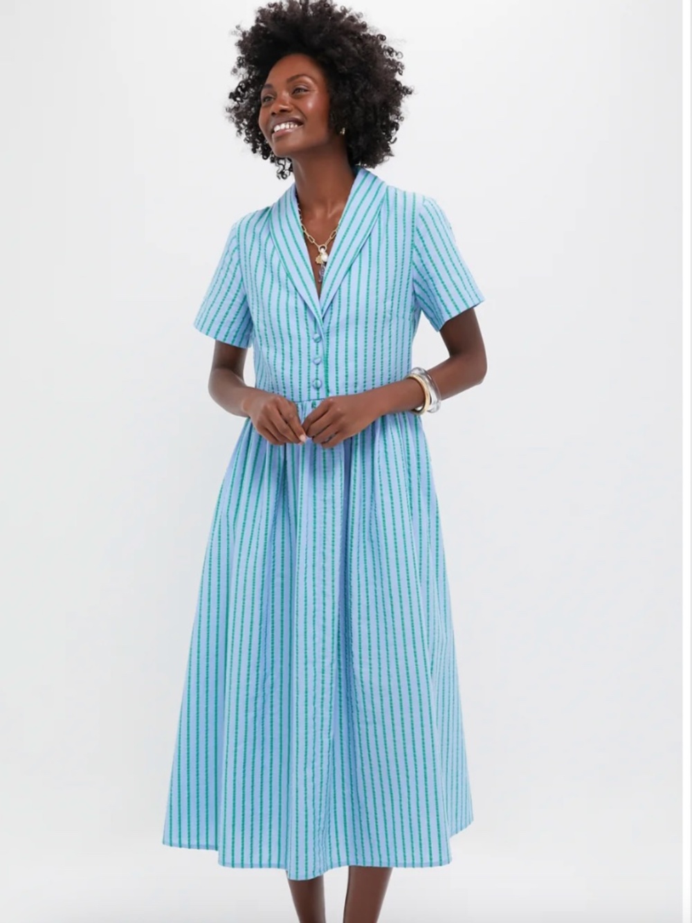 TUCKERNUCK Delphinium Seersucker Shawl Collar Adelaide Dress XXL